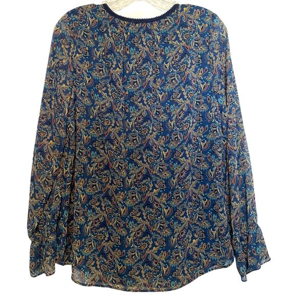 Daniel Rainn Blue Paisley Keyhole Blouse Womens Medium Long Sleeve Career Top - Picture 6 of 10